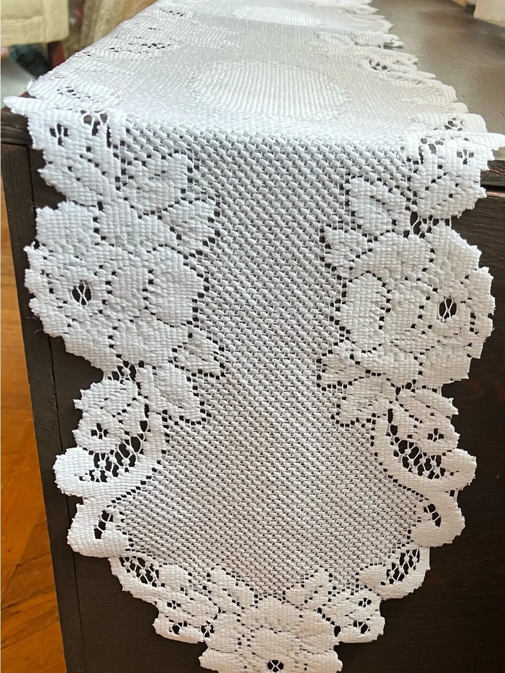 Heritage Lace Vintage Rose Mantle Scarf with matching centerpiece doily
